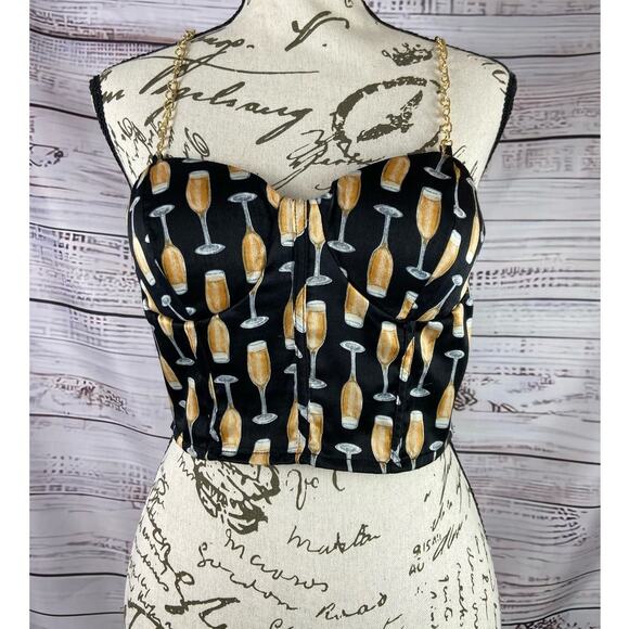 Rabbit Rose Tops - Rabbit Rose Bustier Crop Top Womens M Chain Strap Sweetheart Smock Pad Cup Party